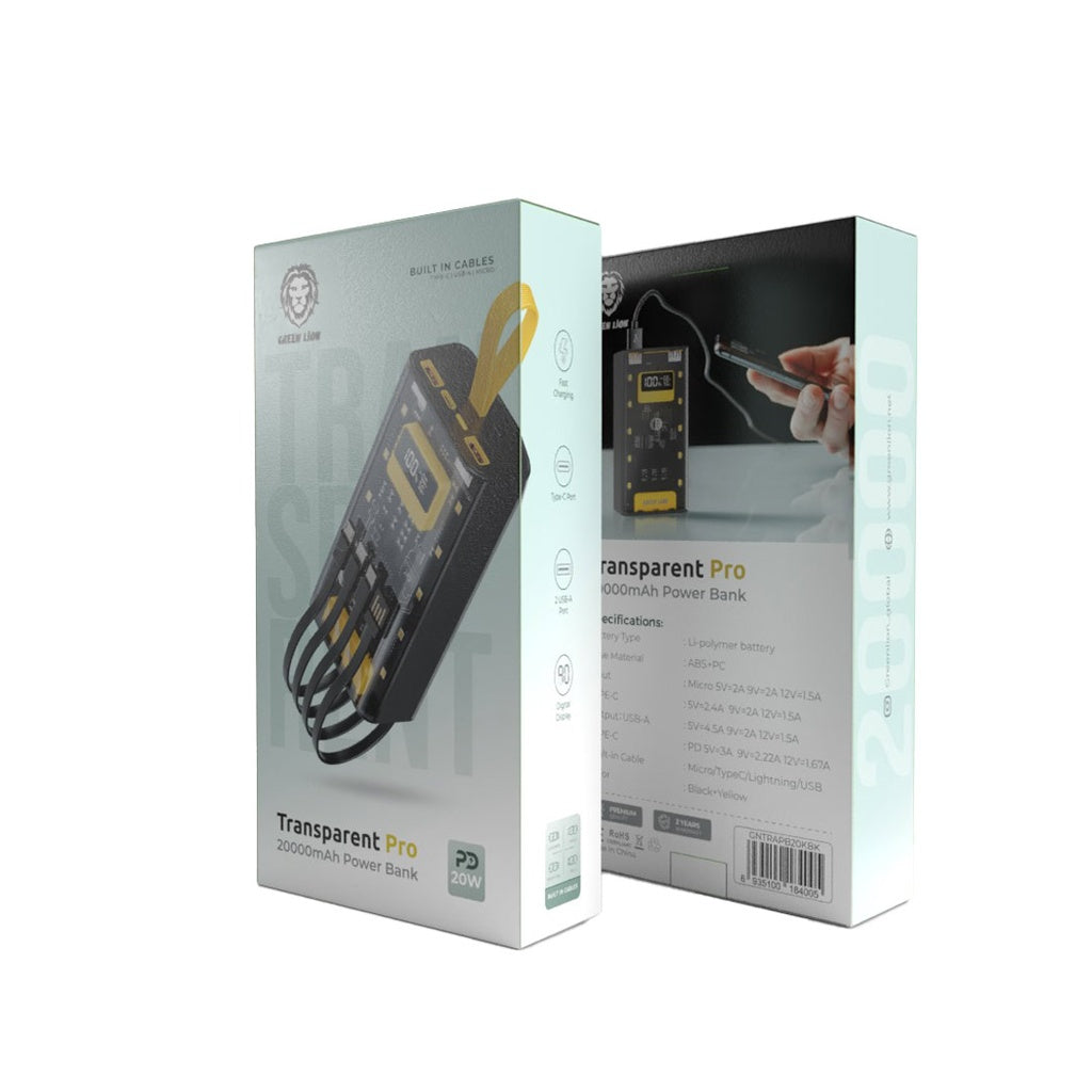 Green Lion Transparent Pro 20000mAh Power Bank - Black