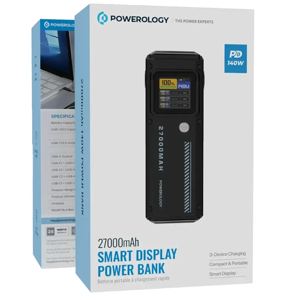 Powerology 27000mAh Smart Display Power Bank - Black