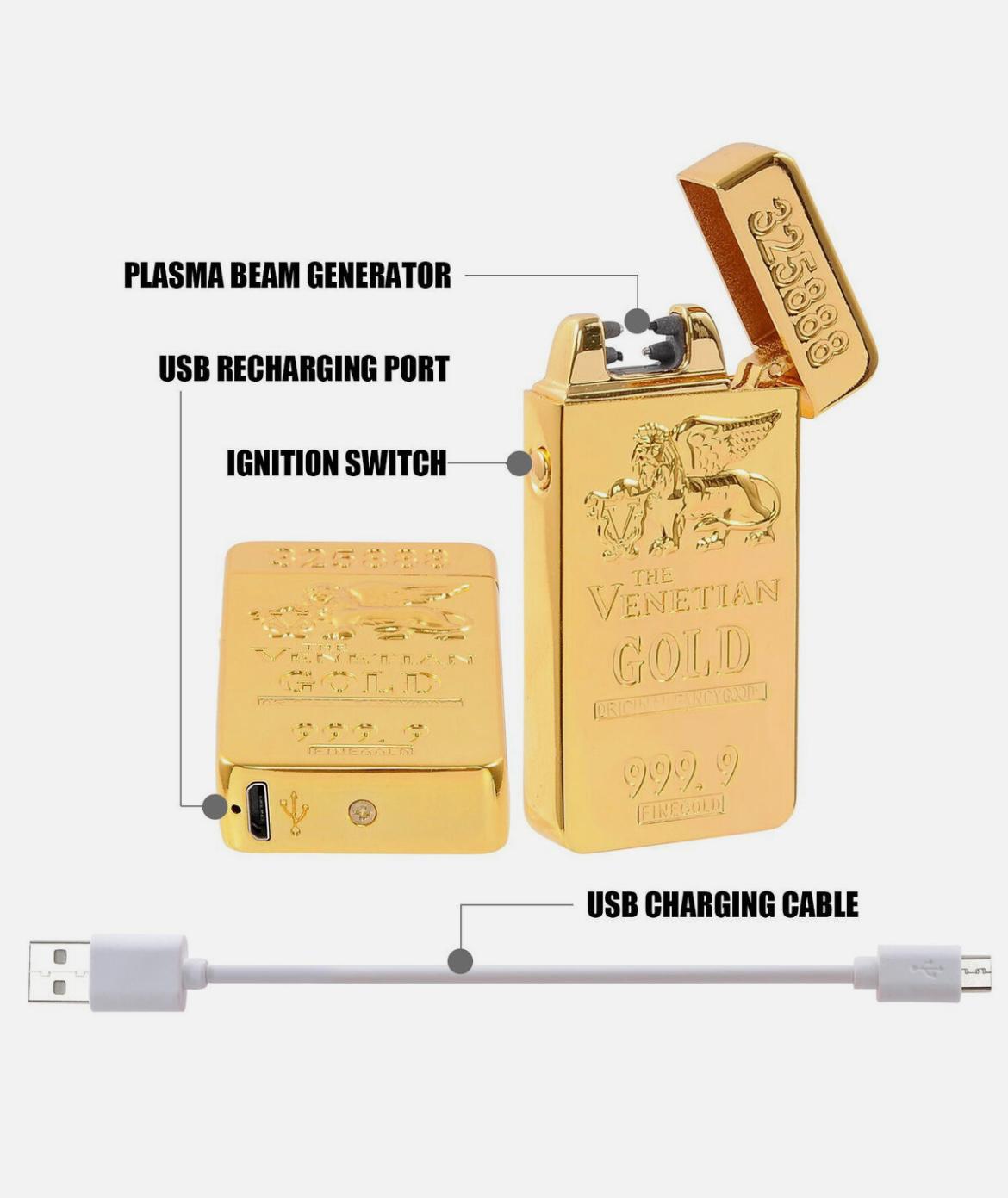USB Electric Rechargeable Windproof Cigalighter Gift Gold