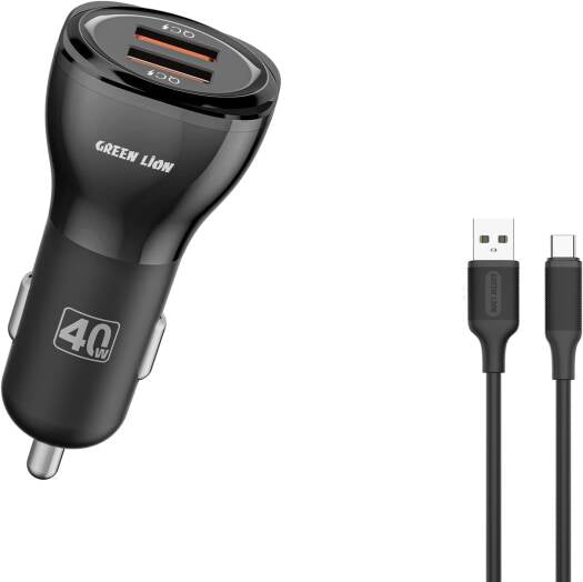 Green Lion Dual QC3.0 Car Charger 40W with USB-A to USB-C Cable