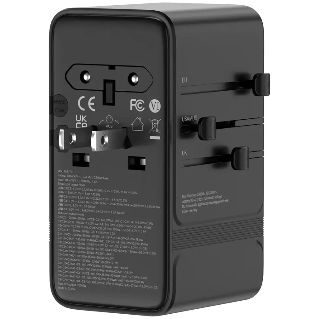 Powerology Spetrova GaN Multi-Port Universal Adapter - Black