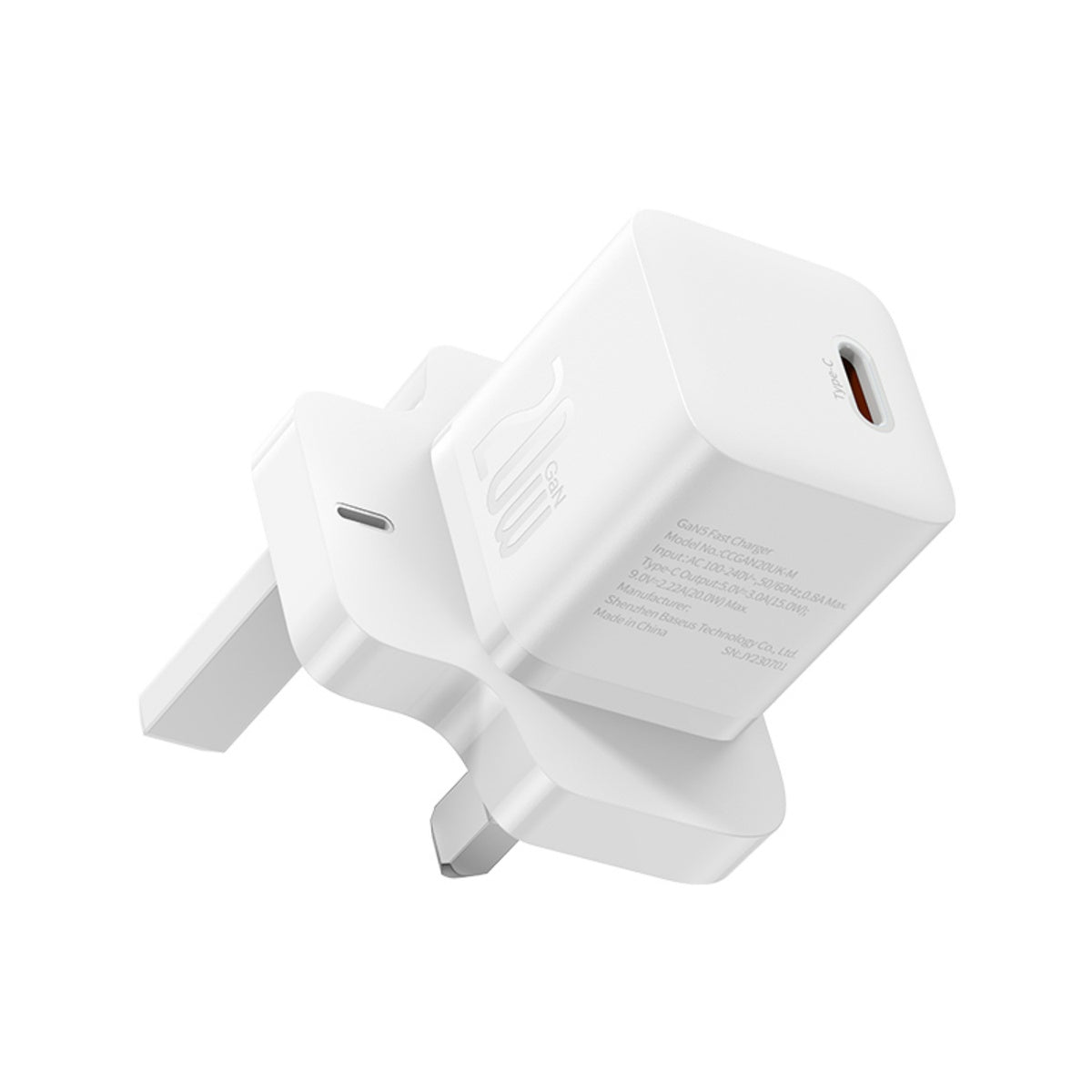 Baseus Gan5 Mini 1C Fast Charger, 20W, White