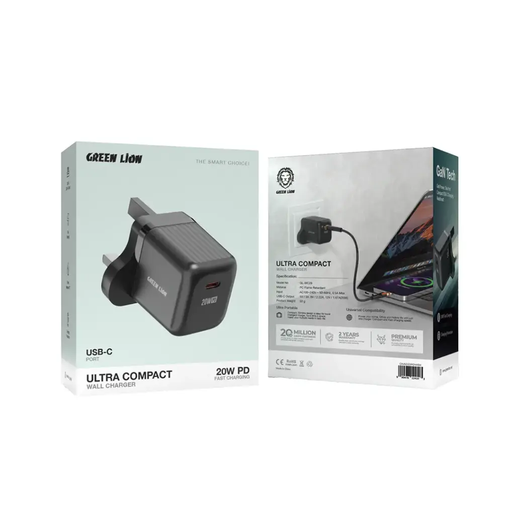 Green Lion Ultra Compact Wall Charger UK USB-C 20W
