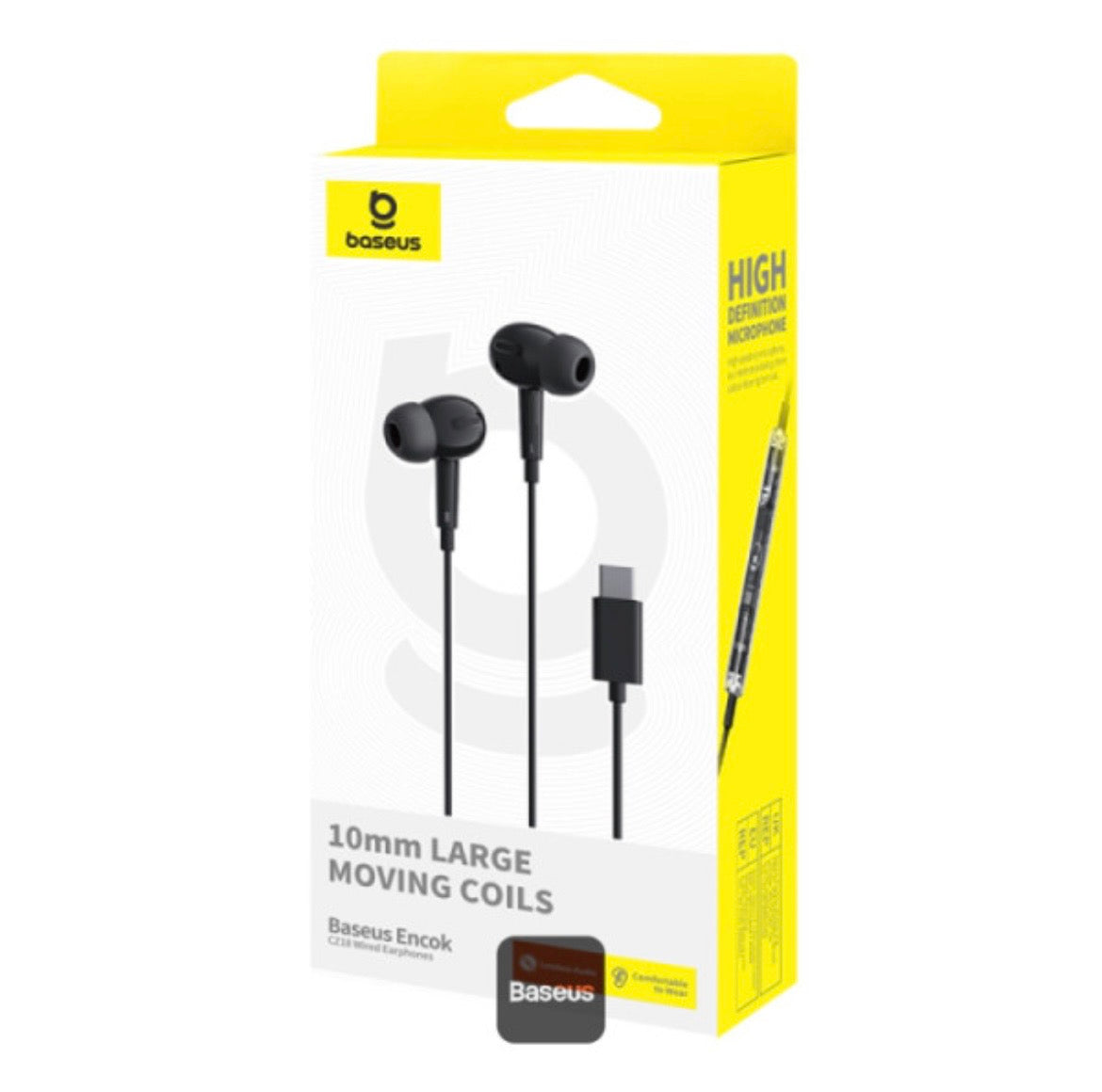 Baseus Encok CZ18 Type-C Wired Earphone, In-Ear Noise Isolation Headphone With Noiseless HD Mic - Black