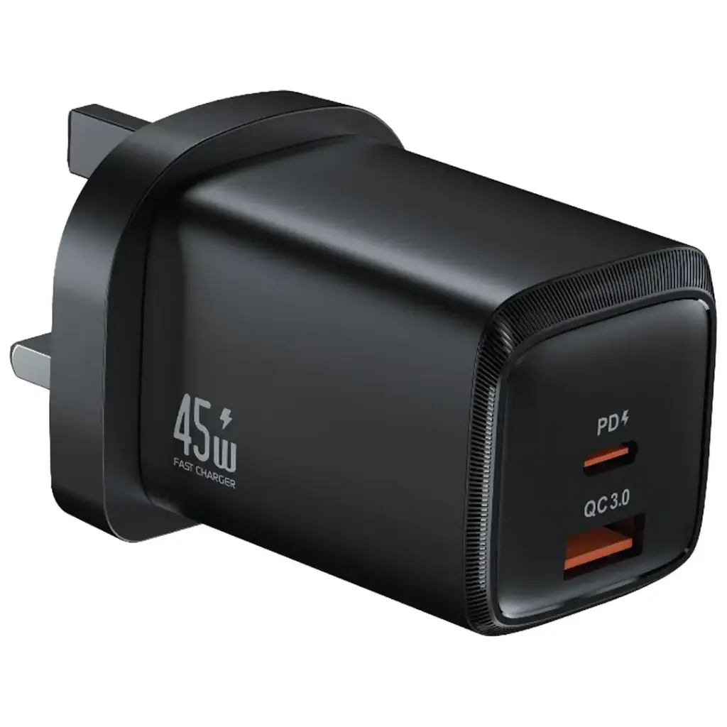Green Lion G-Charge Series Dual Port Wall Charger 45W UK Plug - Black + USB-C cable