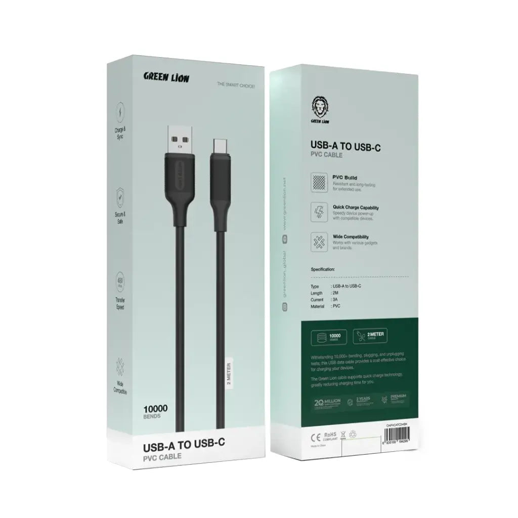 Green Lion USB-A to USB-C PVC Cable 1m - Black