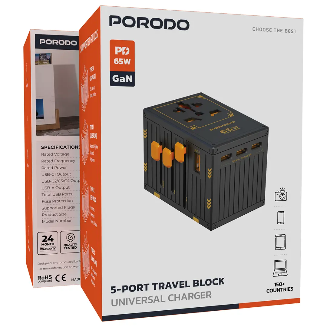 Porodo GaN 5-Port Travel Block Universal Charger