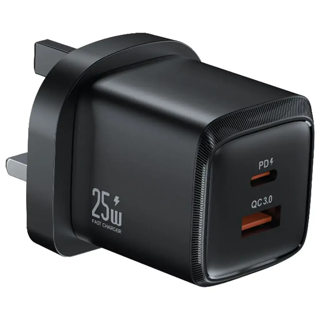 Green Lion G-Charge Series Dual Port Wall Charger 25W UK Plug - Black + USB-C Cable