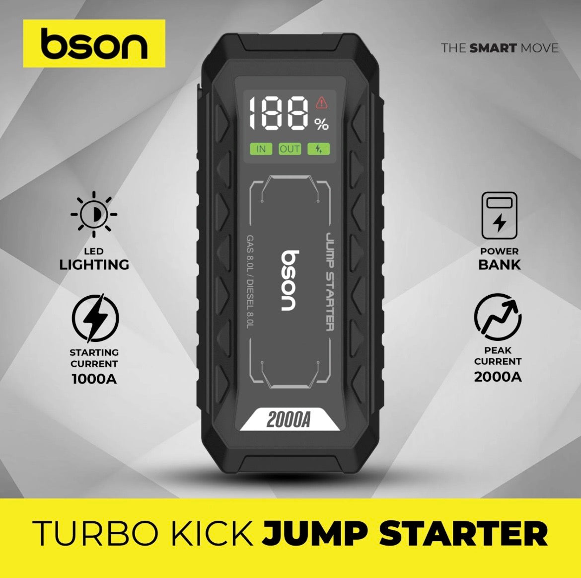 BSON Turbo Kick Jump Starter 16000mAh | جهاز تشغيل بطارية السيارة