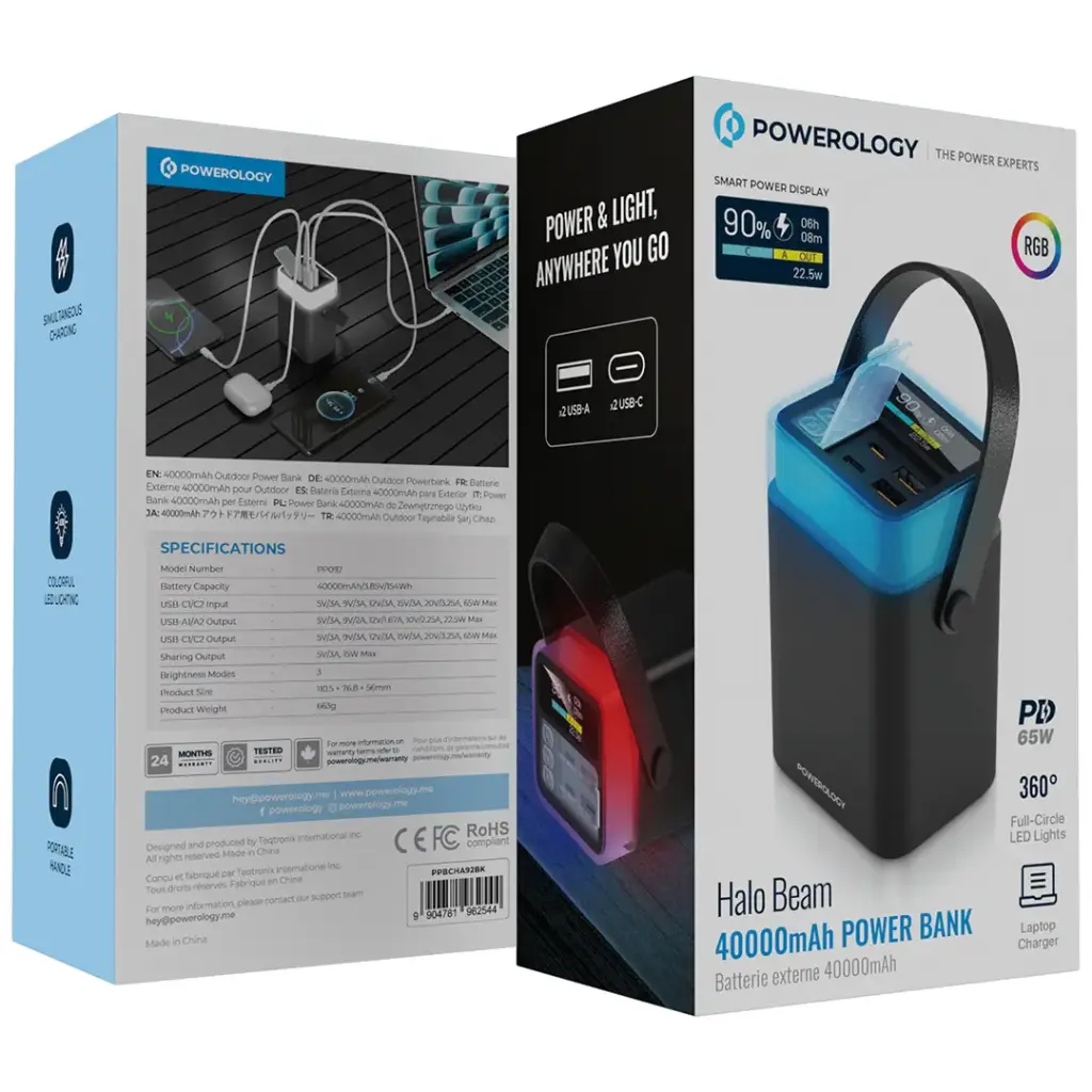 Powerology Halo Beam 40000mAh Power Bank PD 65W