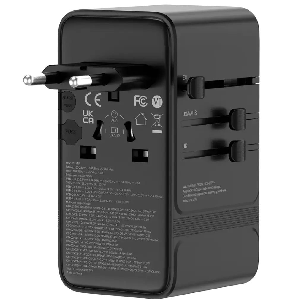Powerology Spetrova GaN Multi-Port Universal Adapter - Black
