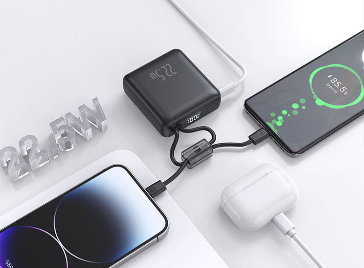 Ultra-small power bank with dual built in cables