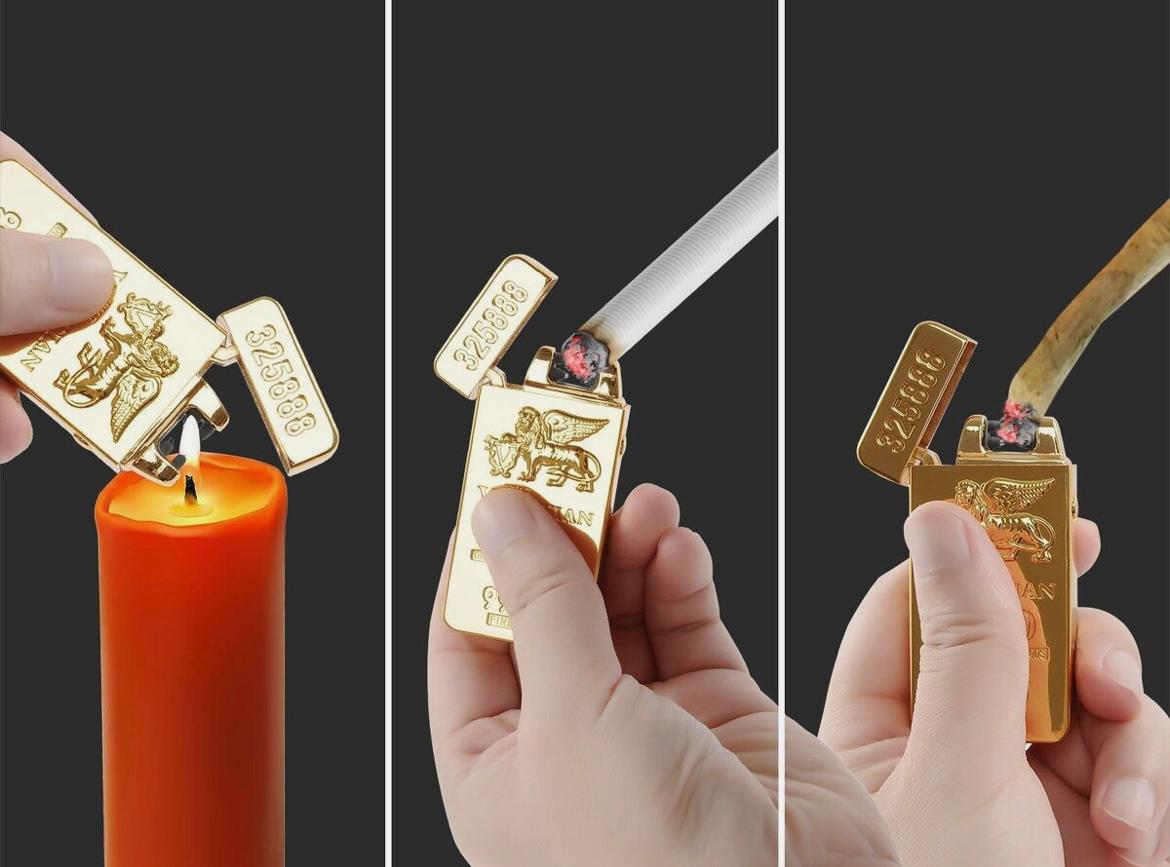 USB Electric Rechargeable Windproof Cigalighter Gift Gold