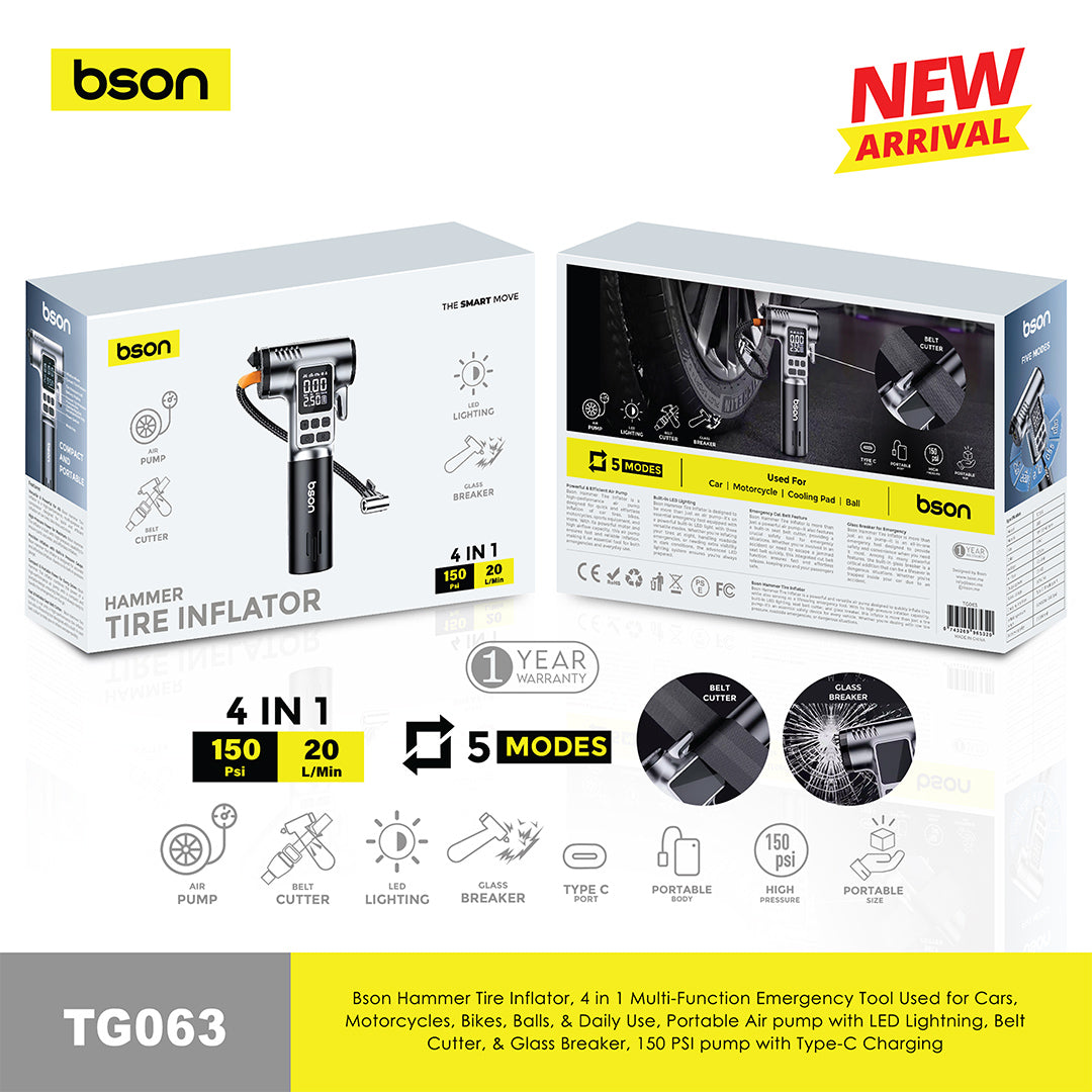 مميزات منفاخ Bson TG063 للسيارة 150 PSI مع شاشة رقمية وإضاءة LED