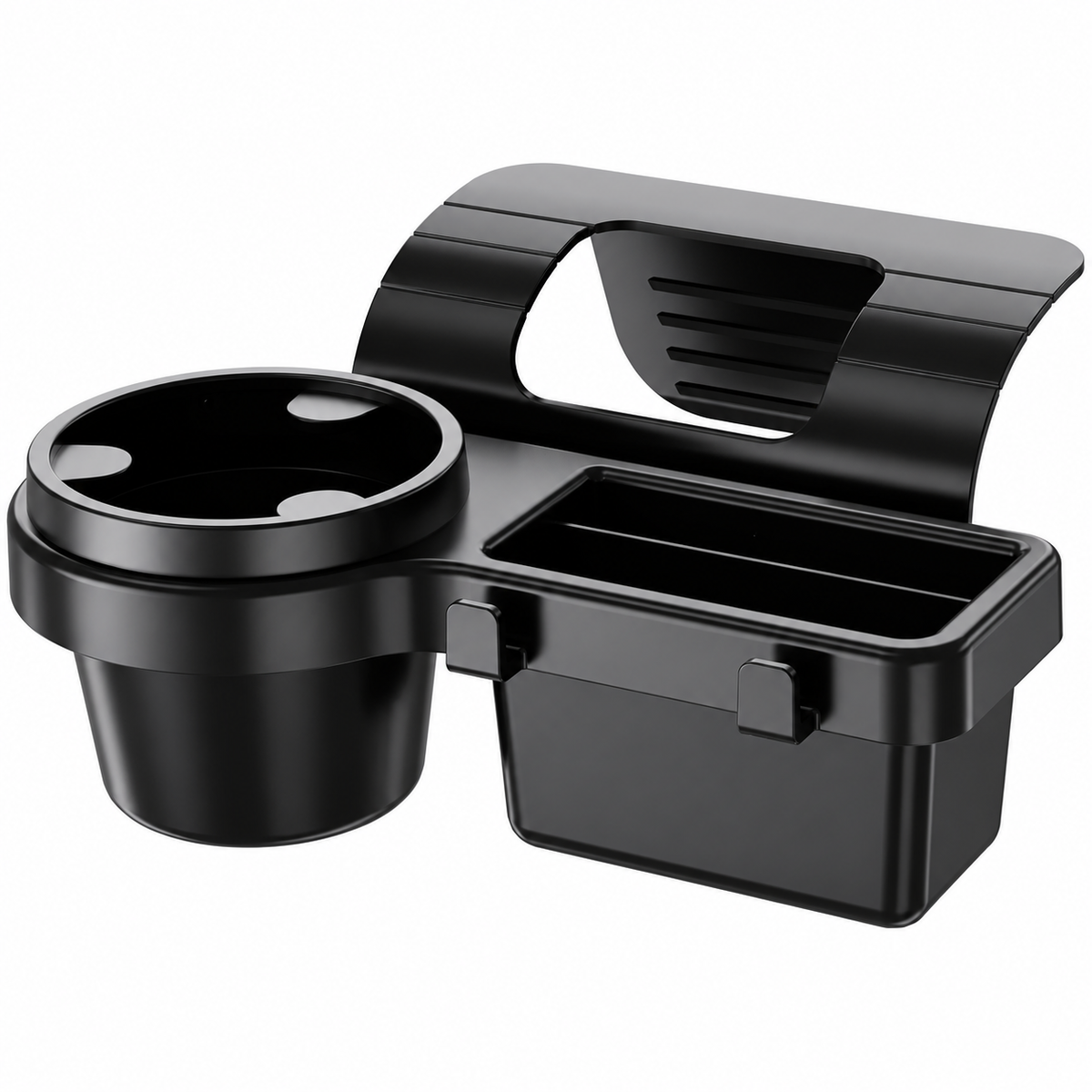 منظم السيارة 4 في 1 أسود مع حامل أكواب وهاتف ومساحة تخزين | 4-in-1 car organizer