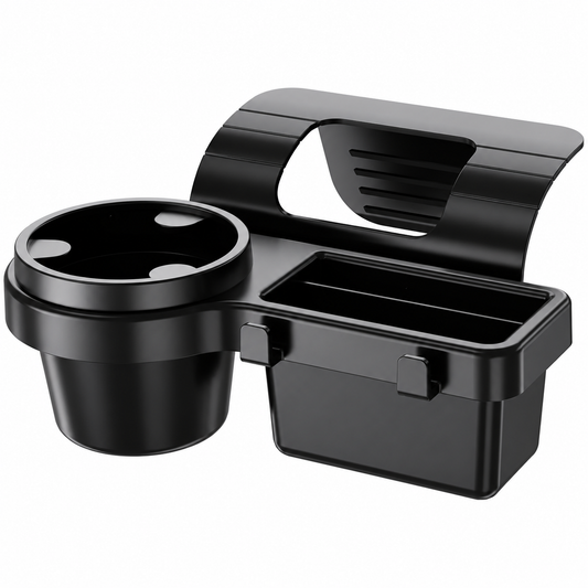 منظم السيارة 4 في 1 أسود مع حامل أكواب وهاتف ومساحة تخزين | 4-in-1 car organizer