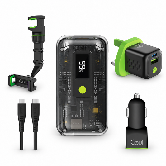 Goui All-in-One Bundle with 10000mAh power bank, wall charger, car charger, Hook phone holder and USB-C cable