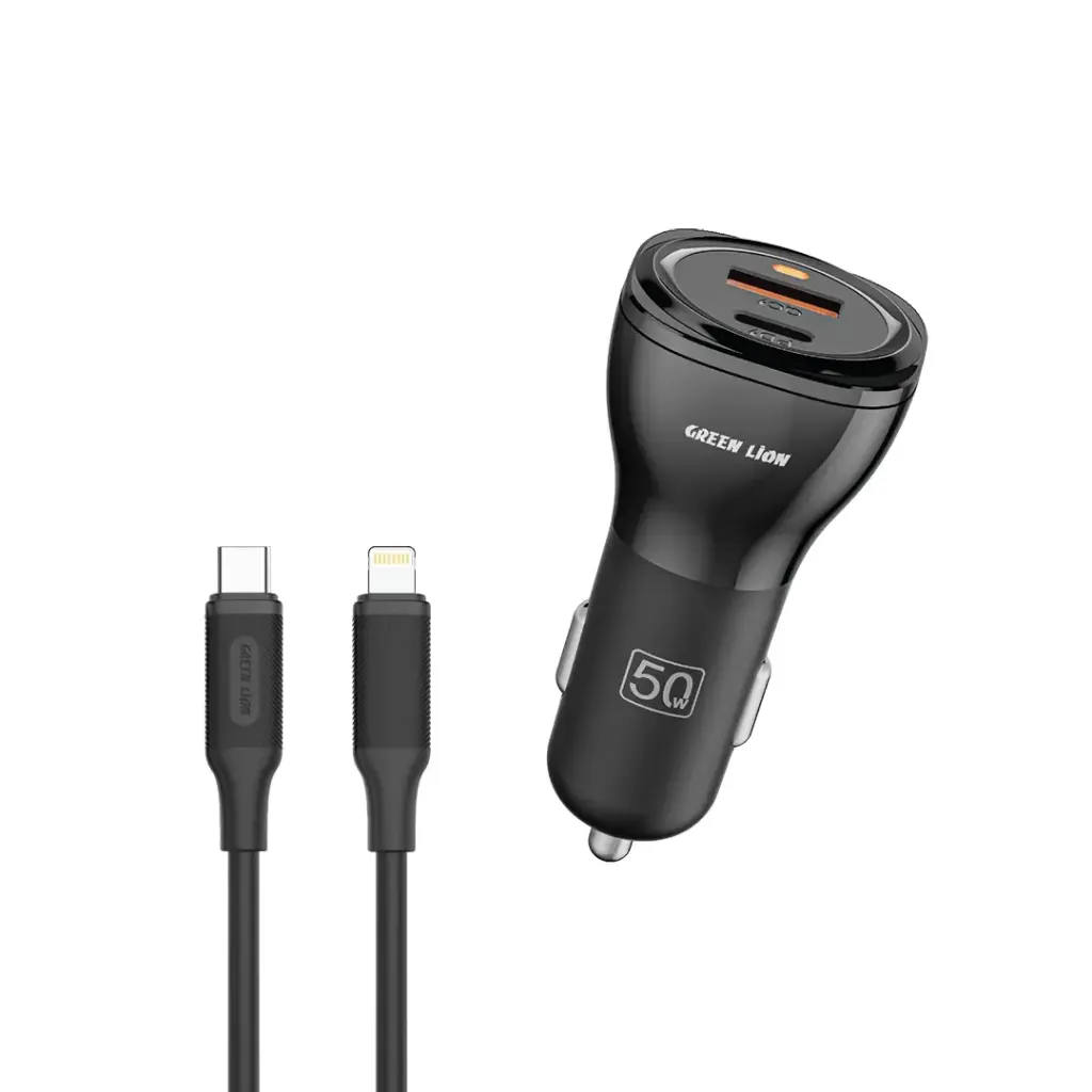 Green Lion Dual Port 50W Car Charger with USB-C to Lightning Cable