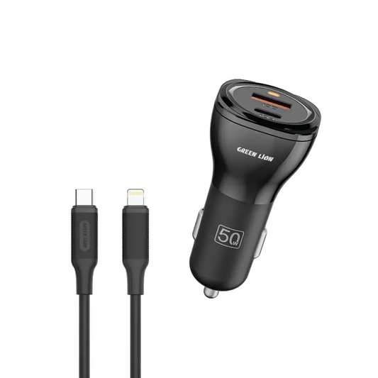 Green Lion Dual Port 50W Car Charger with USB-C to Lightning Cable