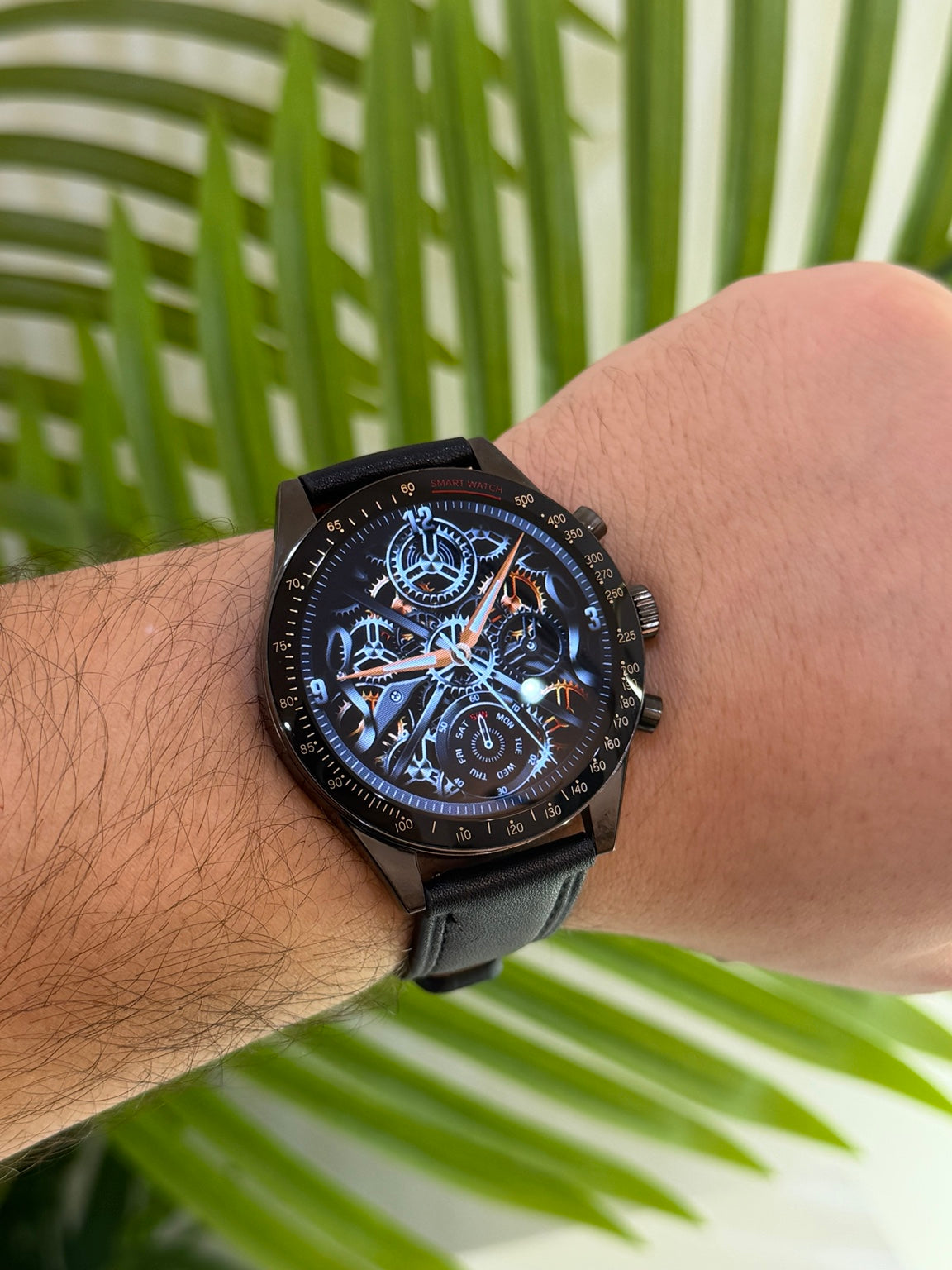 Hie-Q WR50 AMOLED Smart Watch with leather strap