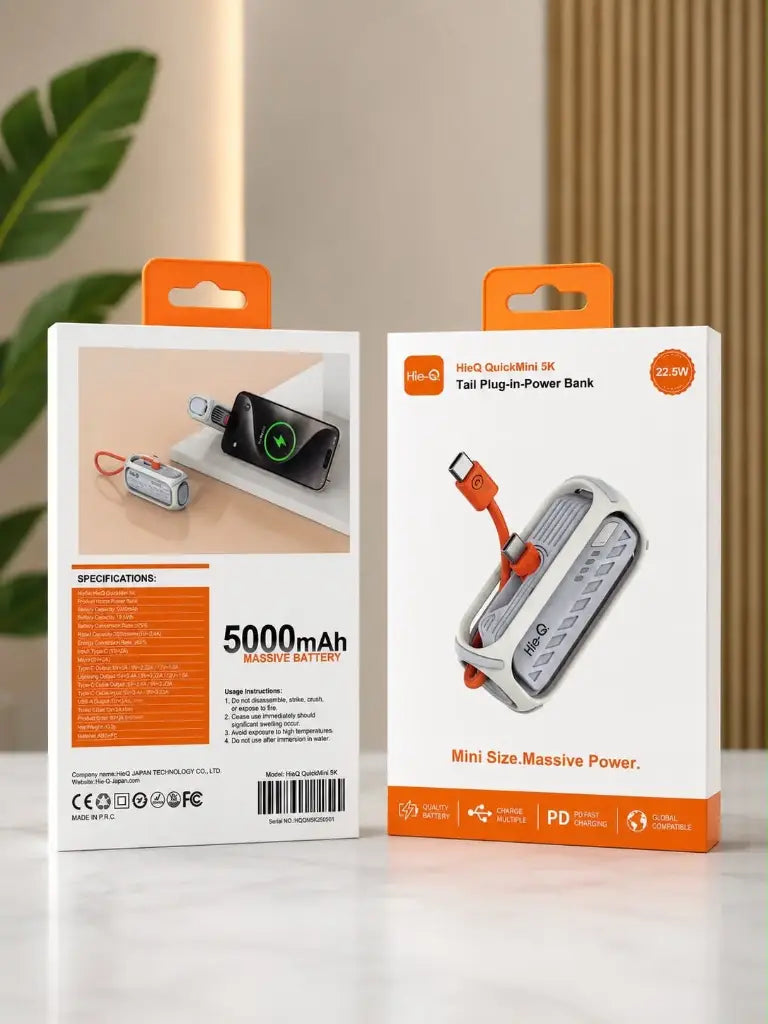 HieQ QuickMini 5K retail package front and back with specifications