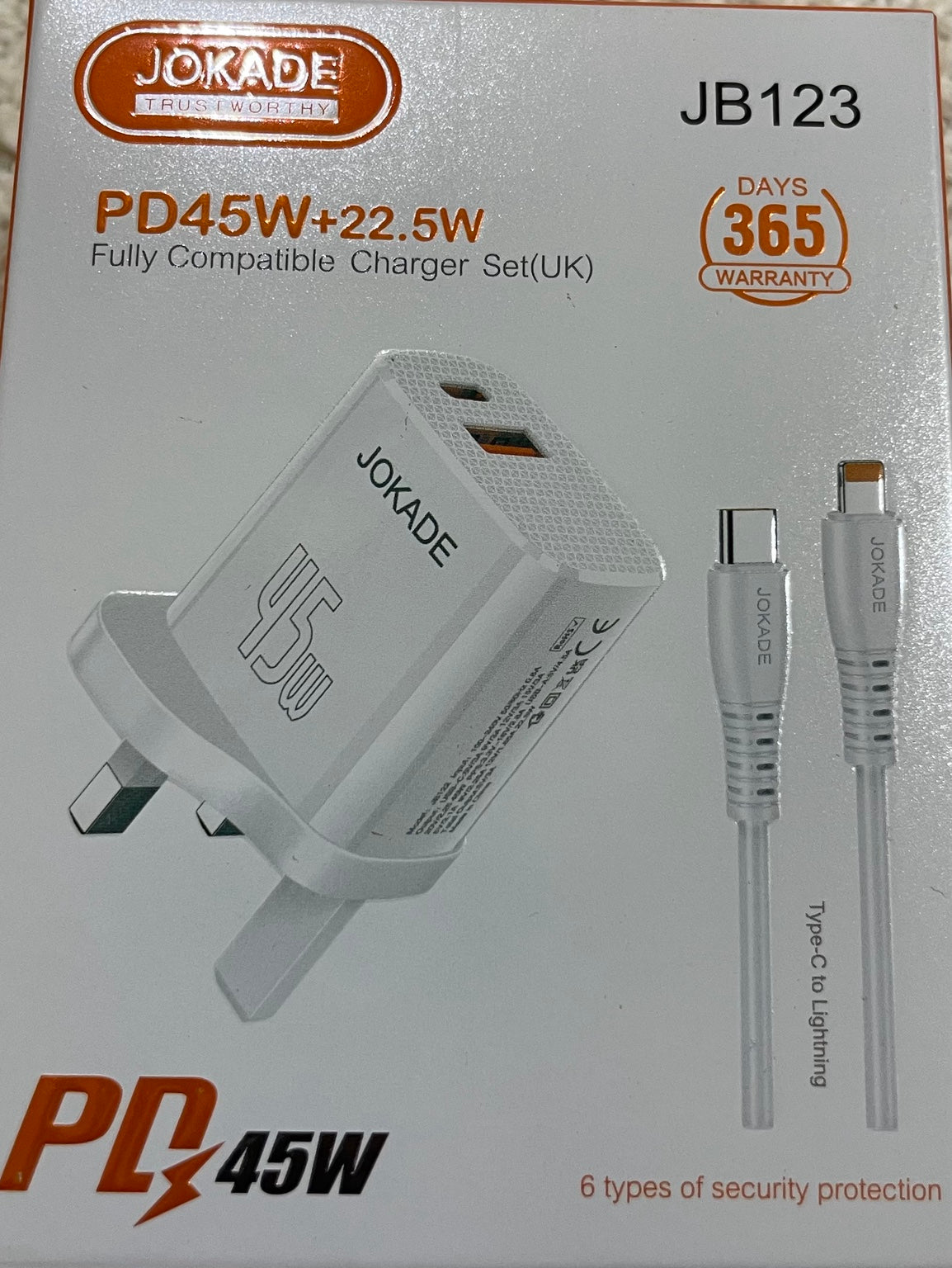 JOKADE JB123 PD45W + 22.5W Charger Set Type-C to Lightning