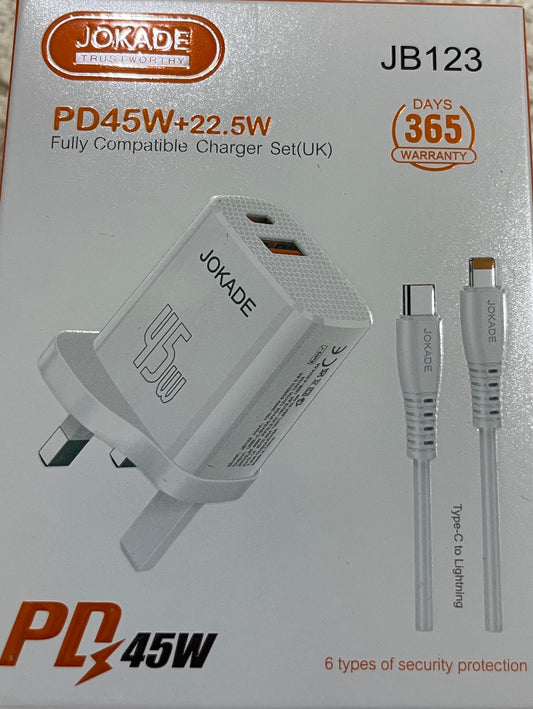 JOKADE JB123 PD45W + 22.5W Charger Set Type-C to Lightning