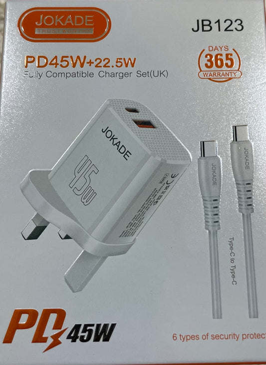 JOKADE JB123 PD45W + 22.5W Charger Set Type-C to Type-C
