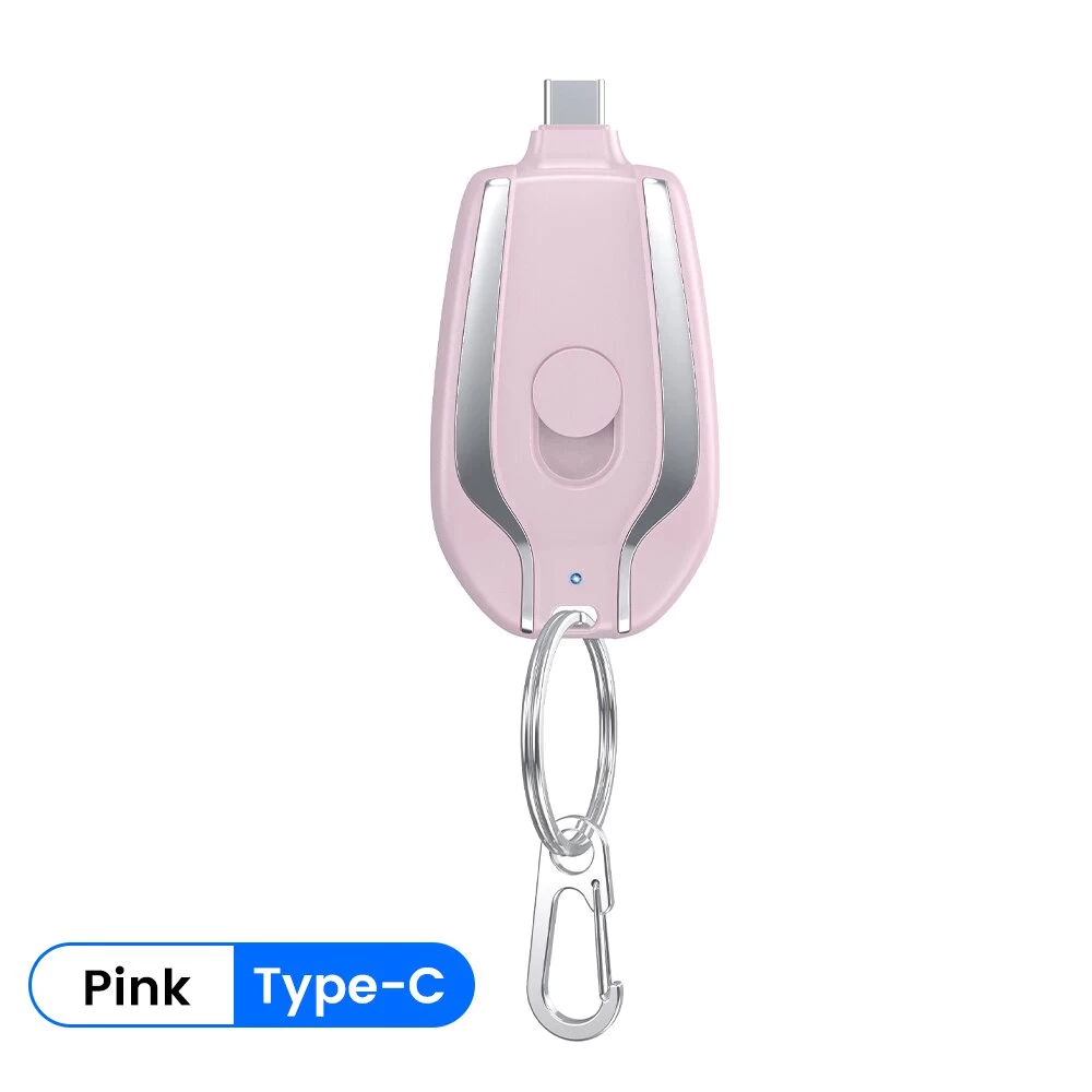 Pink USB-C 1500mAh keychain power bank | باور بانك ميدالية وردي تايب سي