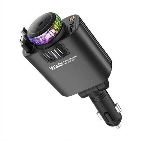 5-in-1 180W car charger with retractable USB-C and Lightning cables, aroma diffuser and starlight – Bahrain