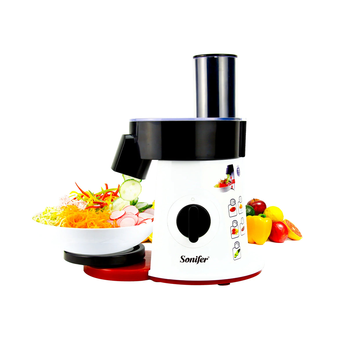 Sonifer salad maker SF-5551 preparing sliced and shredded vegetables