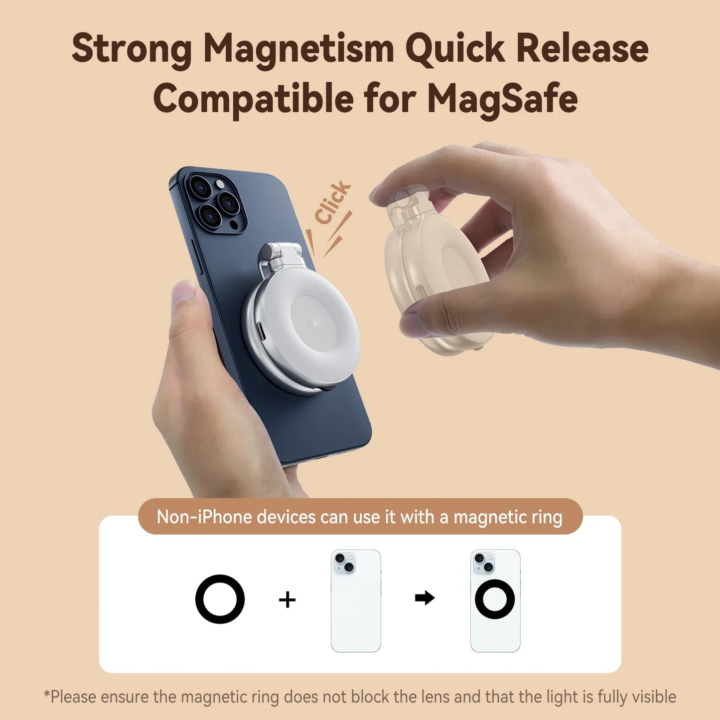 TELESIN C03 magnetic ring light MagSafe compatible quick magnetic attachment
