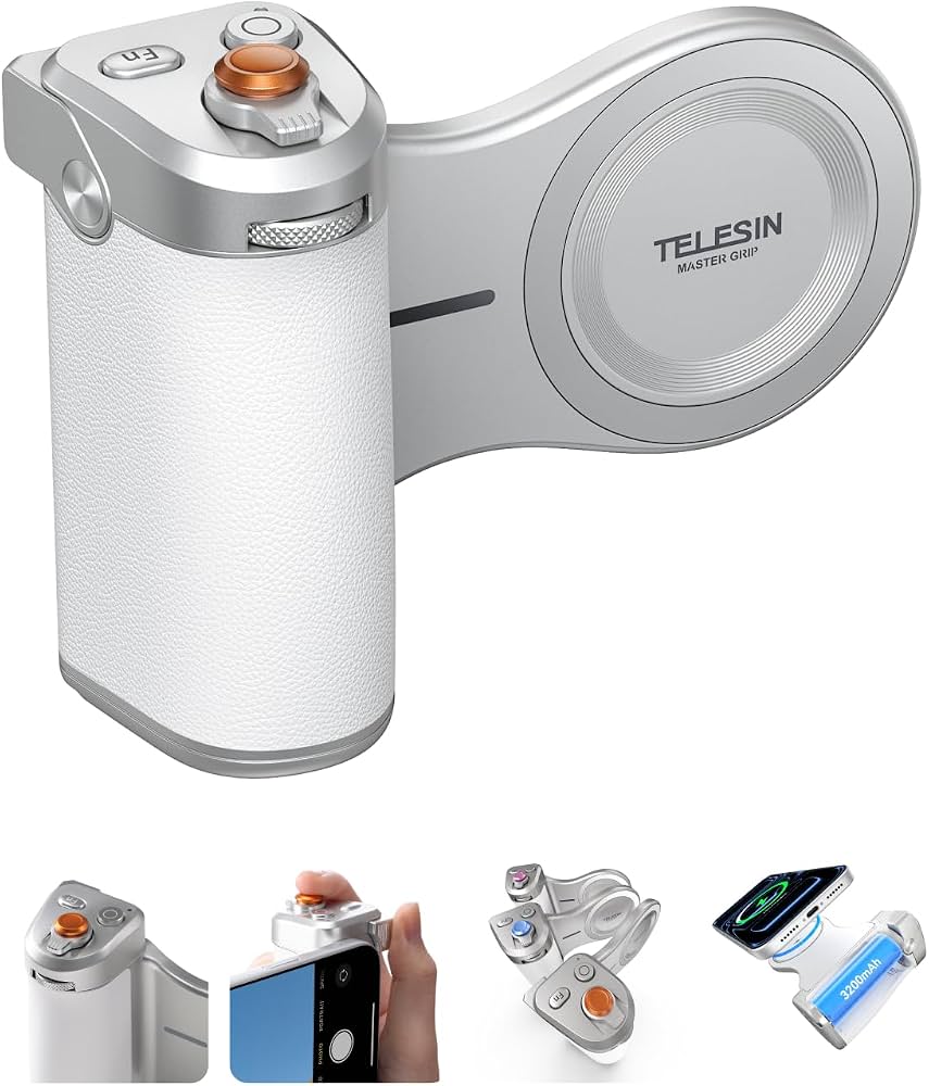 TELESIN Pro Shot Imaging Grip white 3200mAh magnetic wireless charging phone grip