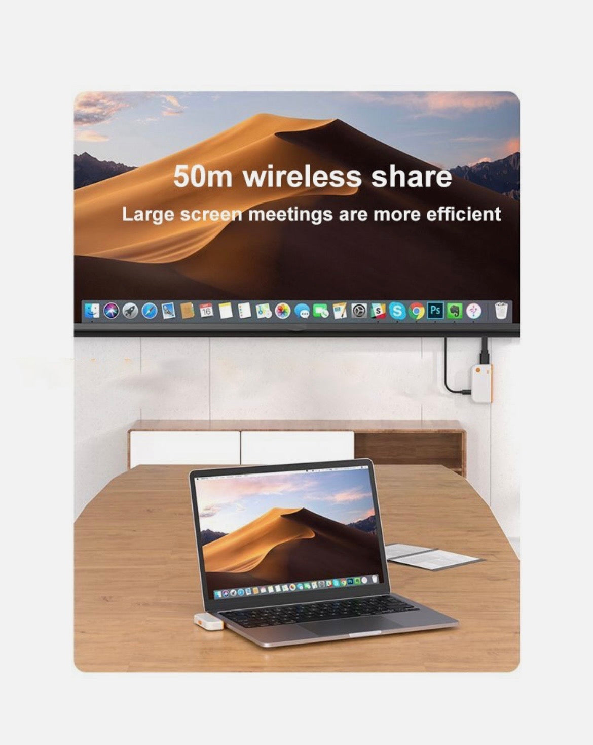 Wireless HDMI screen sharing from laptop to TV up to 50 metres